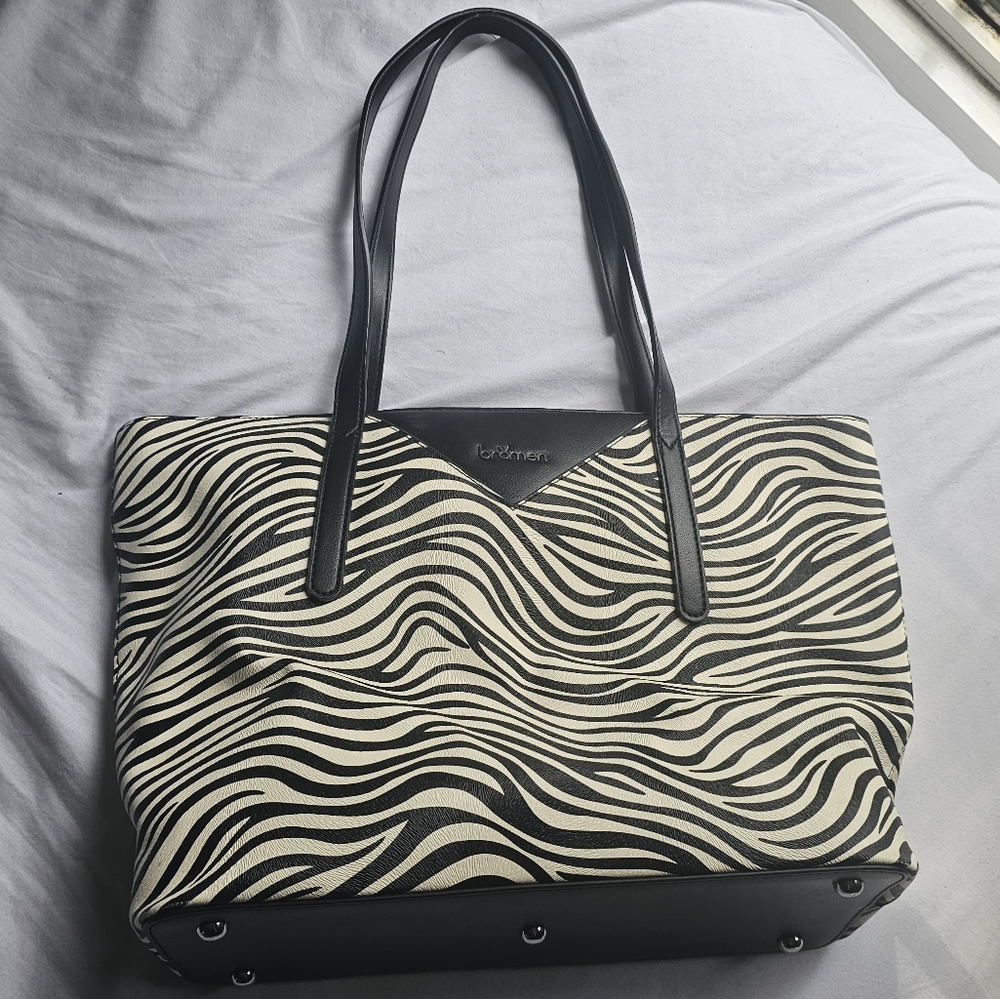 Y2K Large Leather Zebra Print Tote Shoulder Bag Black & White